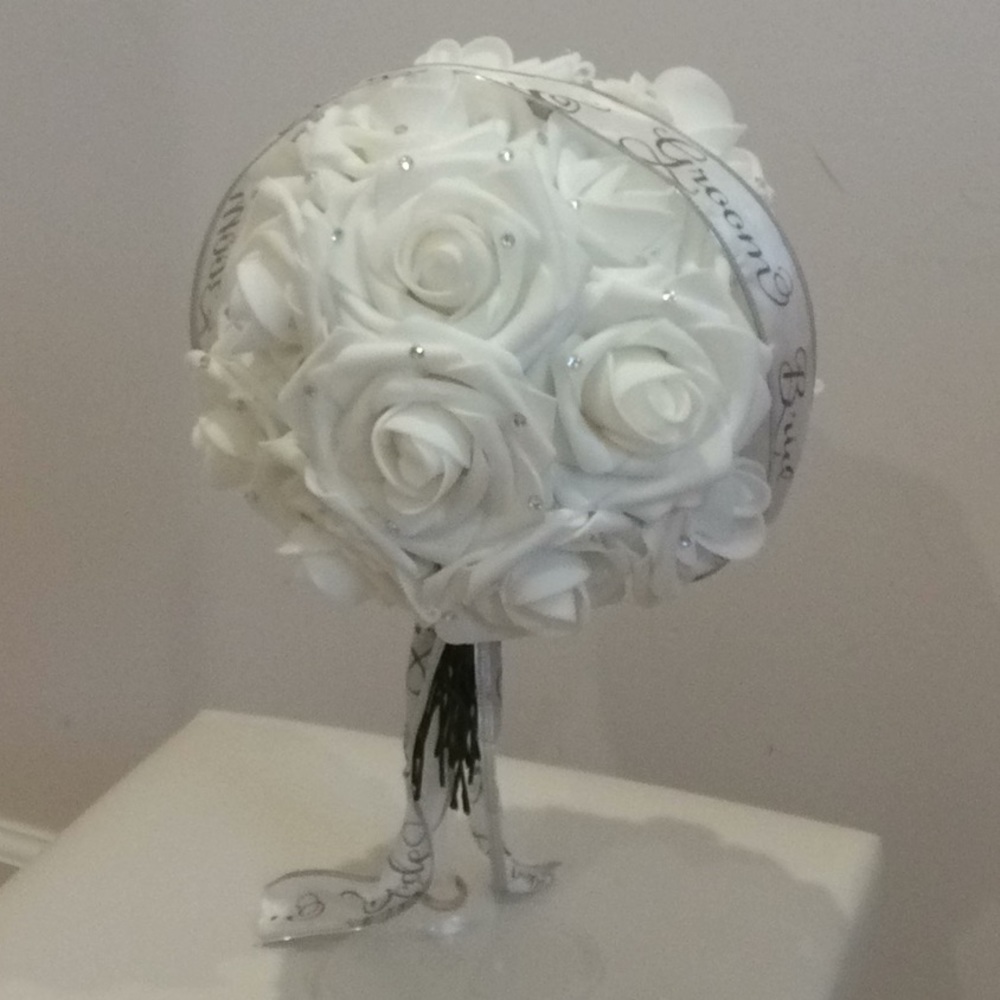 Diamond white roses bridal wedding bouquet